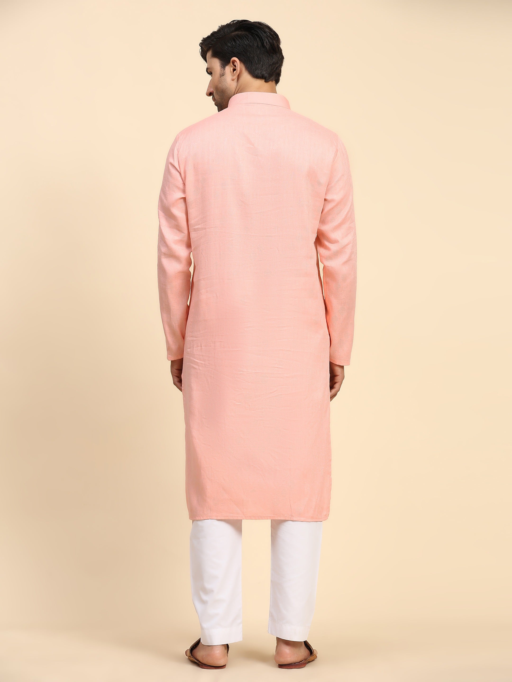 Men's Baby Pink Cotton Woven Kurta Pajama Set