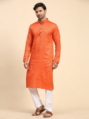 Men's Bhagva Orange Cotton Woven Kurta Pajama Set