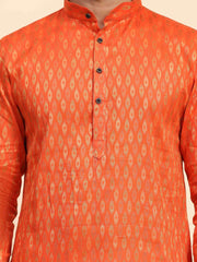 Men's Bhagva Orange Cotton Woven Kurta Pajama Set