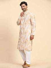 Men's Yellow Cotton Digital Print Kurta Pajama Set