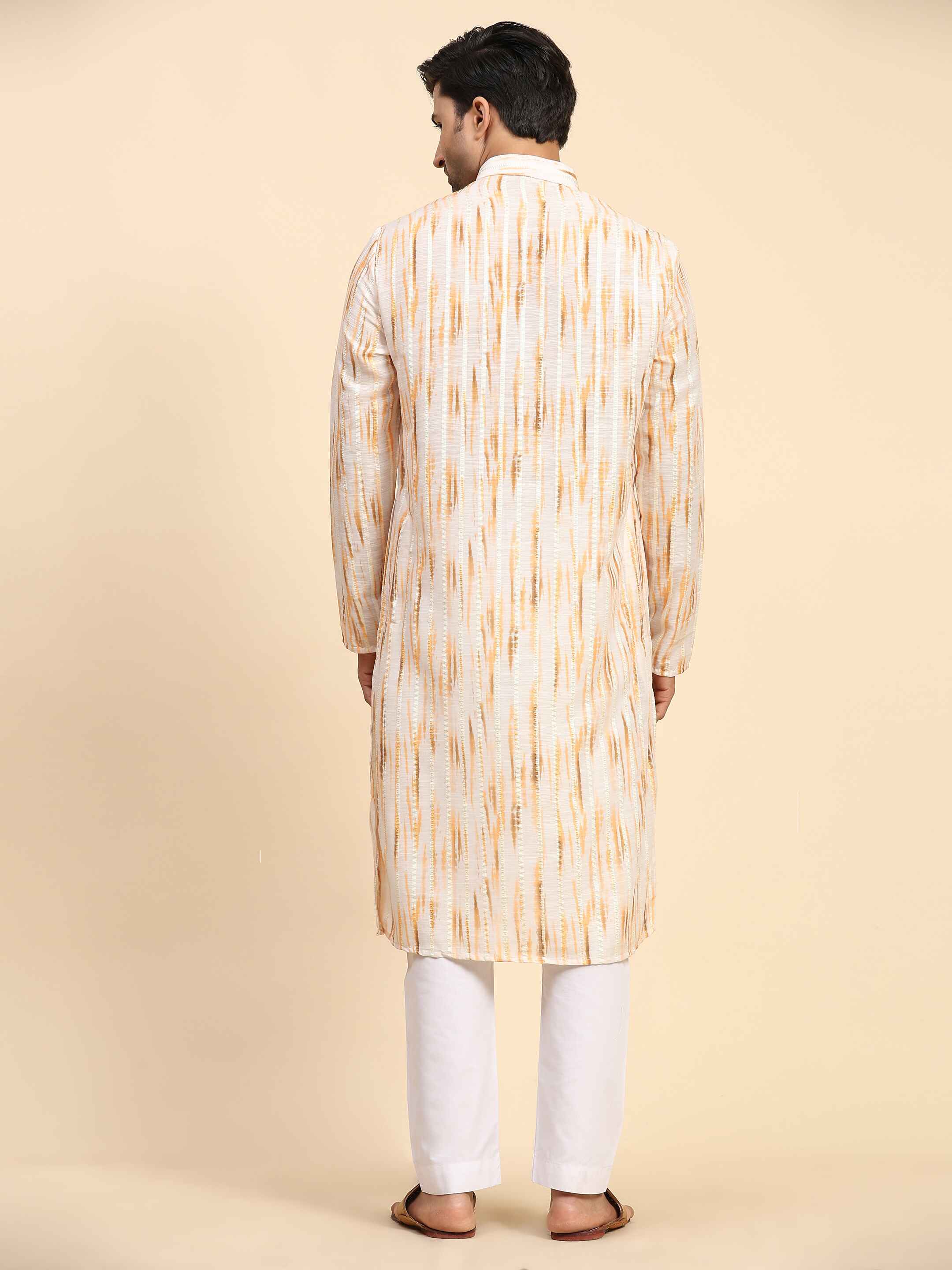 Men's Yellow Cotton Digital Print Kurta Pajama Set