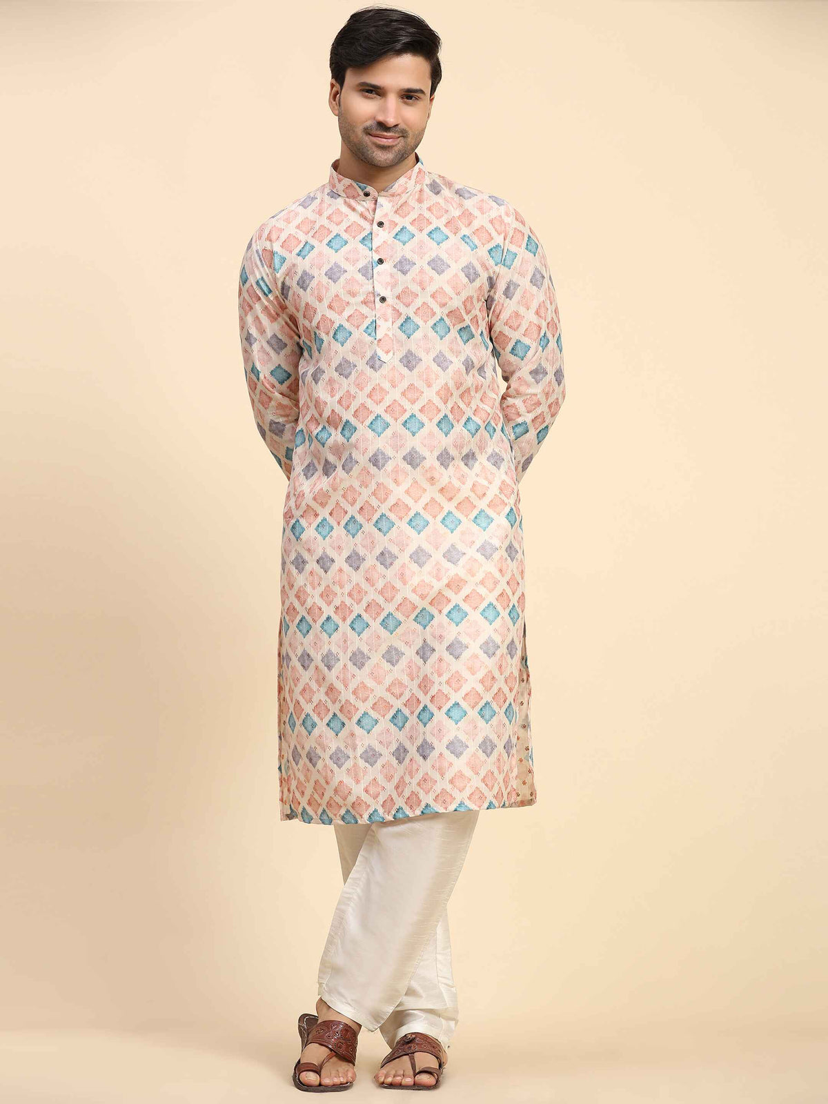 Men's Multi Rado Cotton Digital Print Kurta Pajama Set