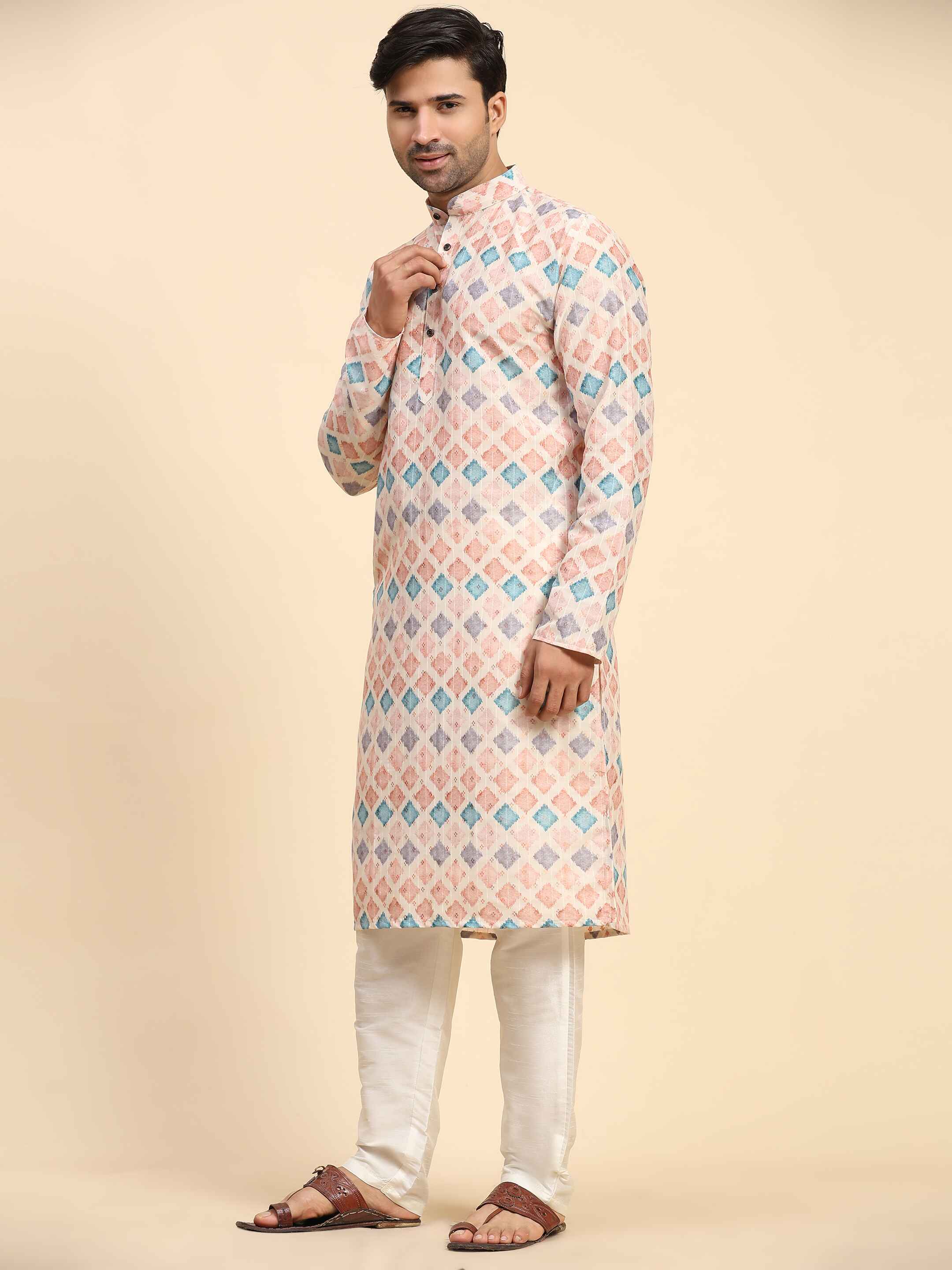 Men's Multi Rado Cotton Digital Print Kurta Pajama Set