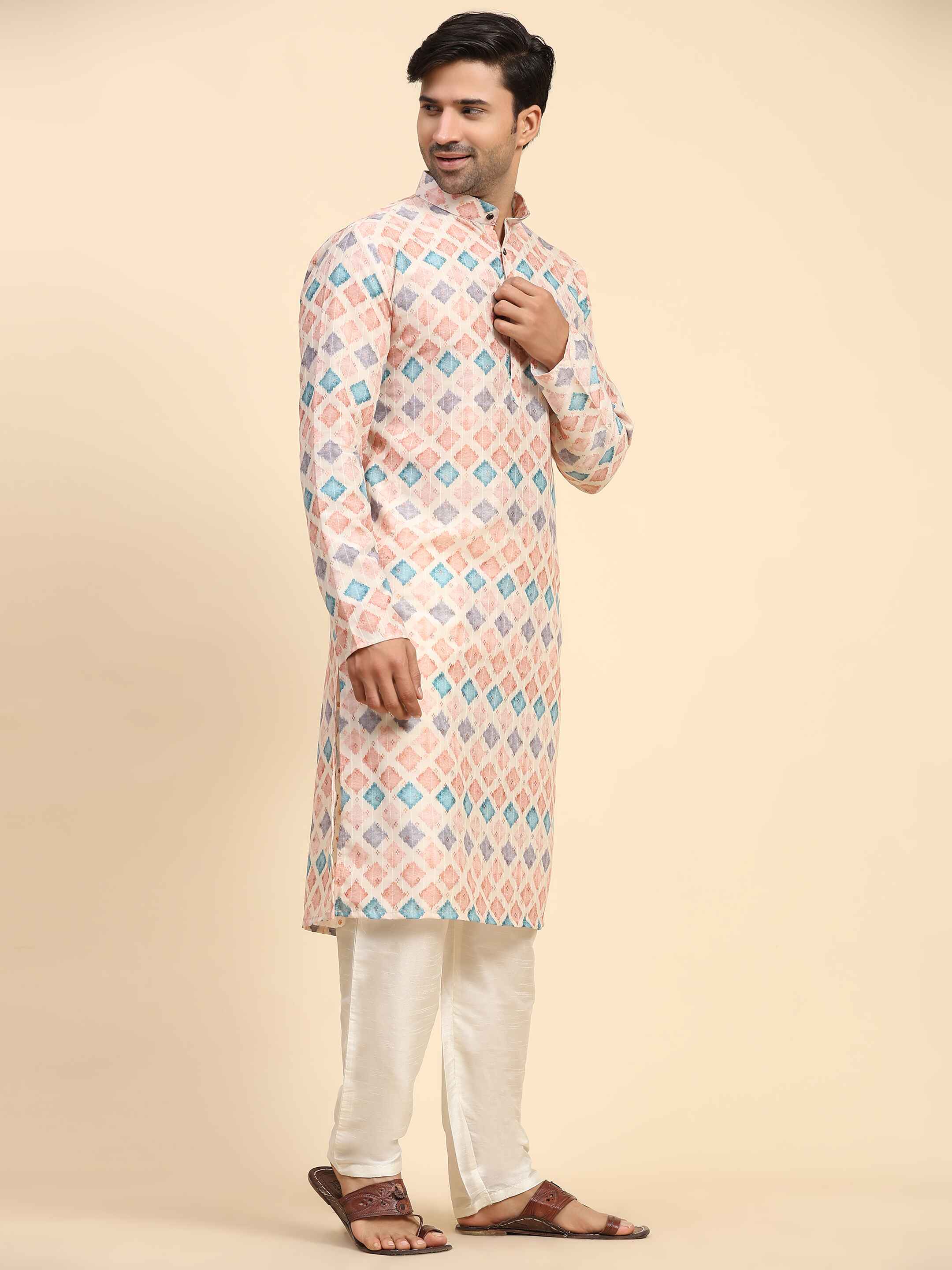 Men's Multi Rado Cotton Digital Print Kurta Pajama Set