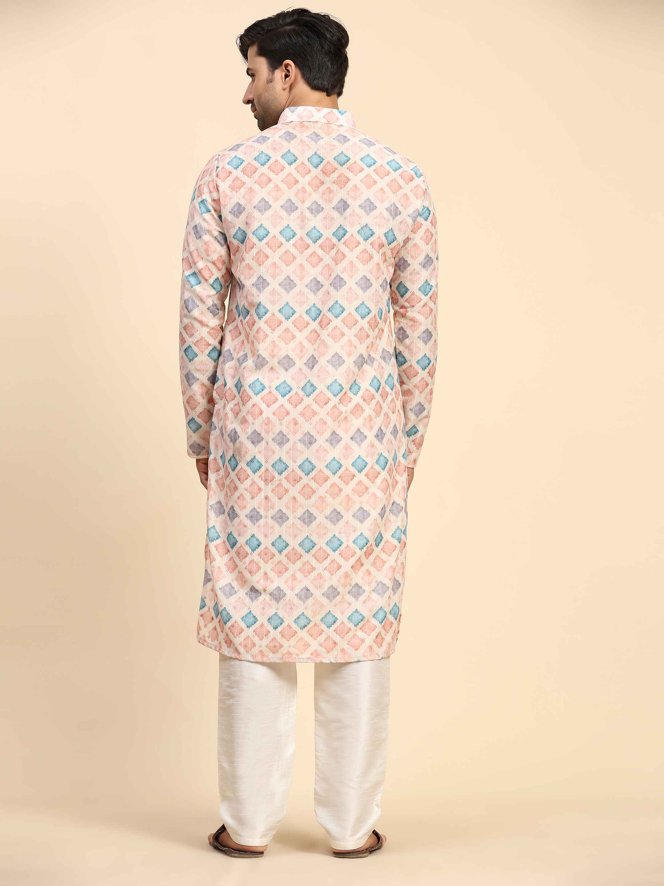 Men's Multi Rado Cotton Digital Print Kurta Pajama Set