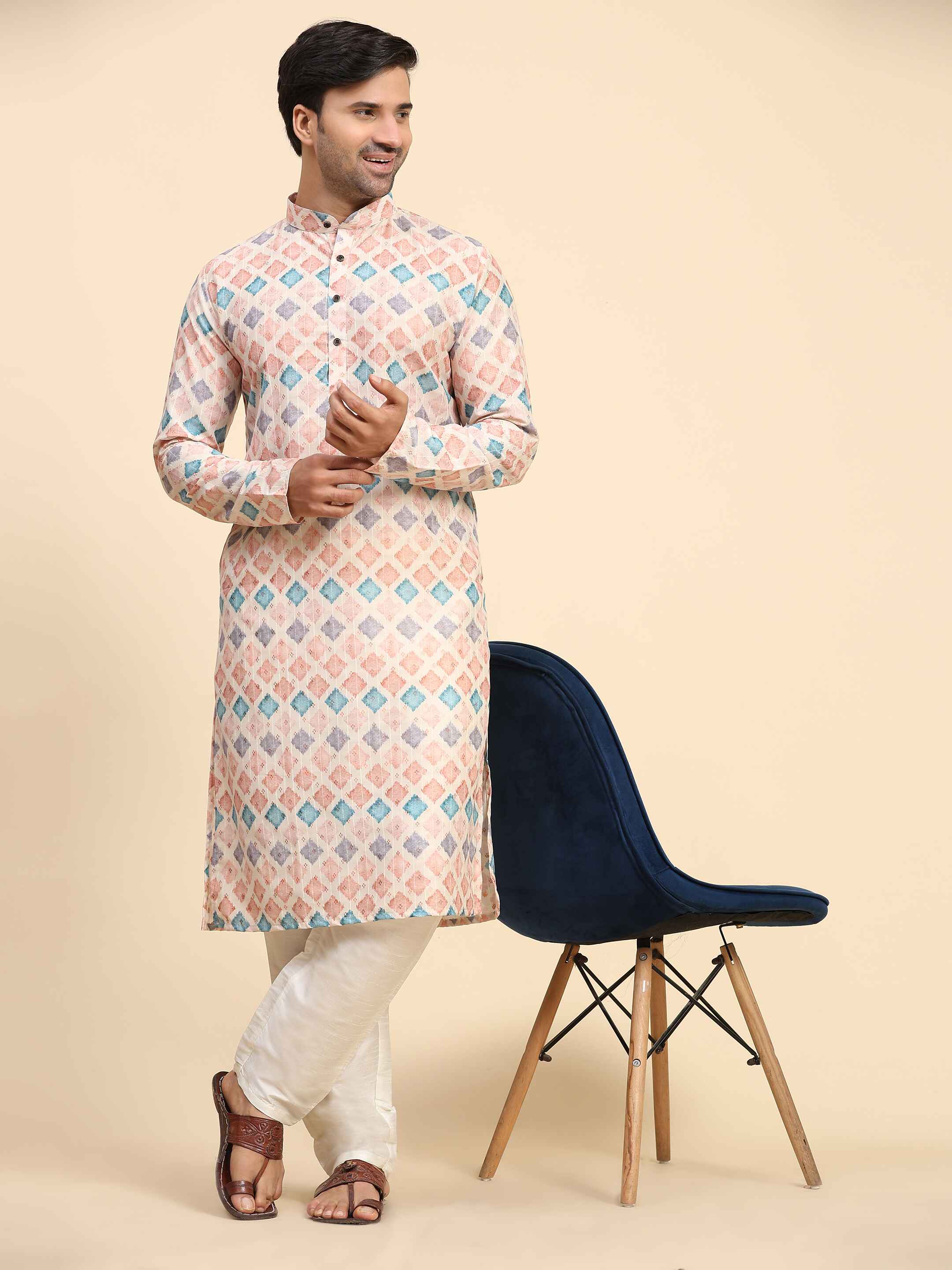 Men's Multi Rado Cotton Digital Print Kurta Pajama Set