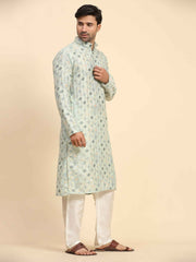 Men's Light Green Rado Cotton Digital Printed Kurta Pajama Set