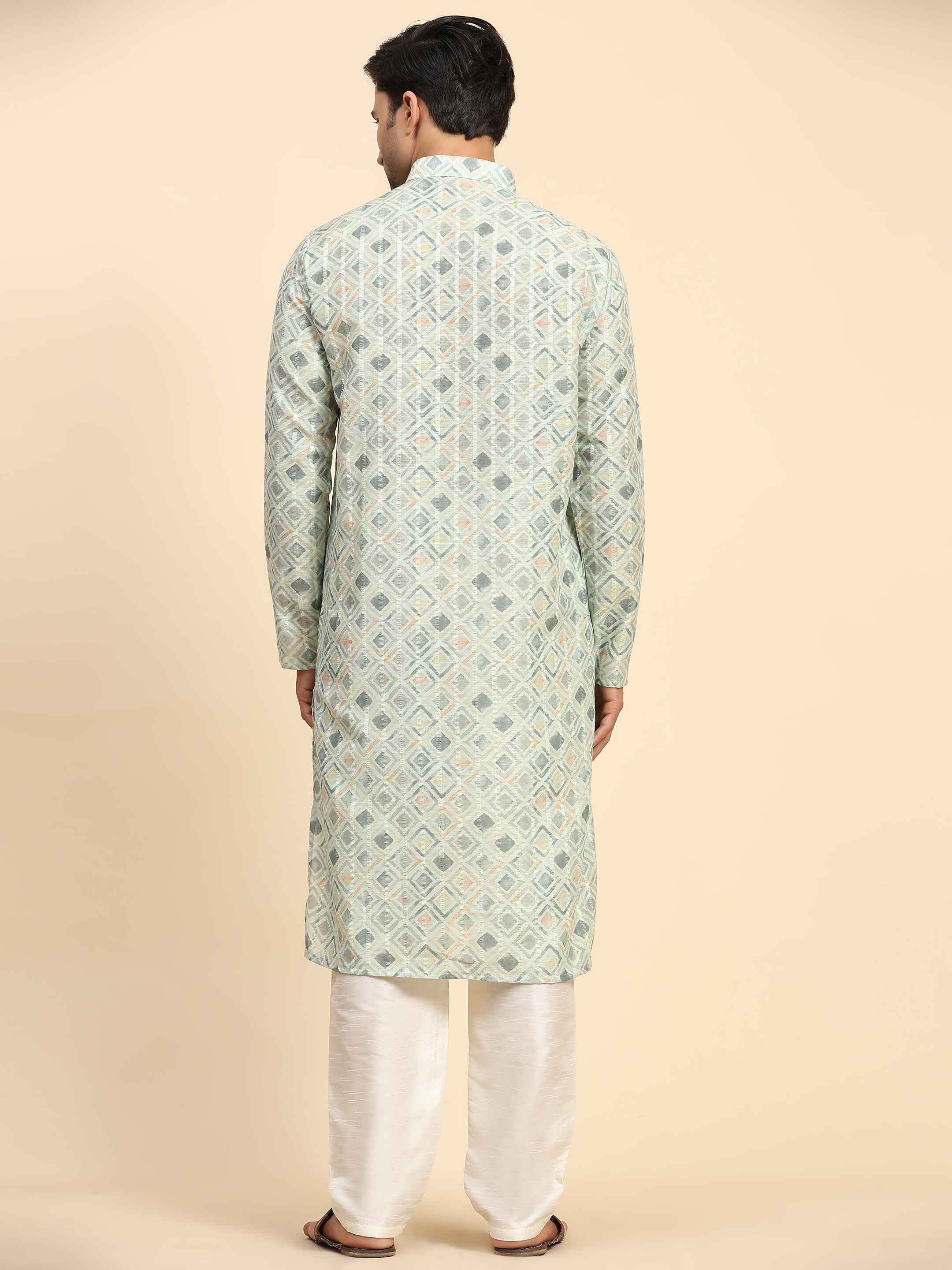 Men's Light Green Rado Cotton Digital Printed Kurta Pajama Set