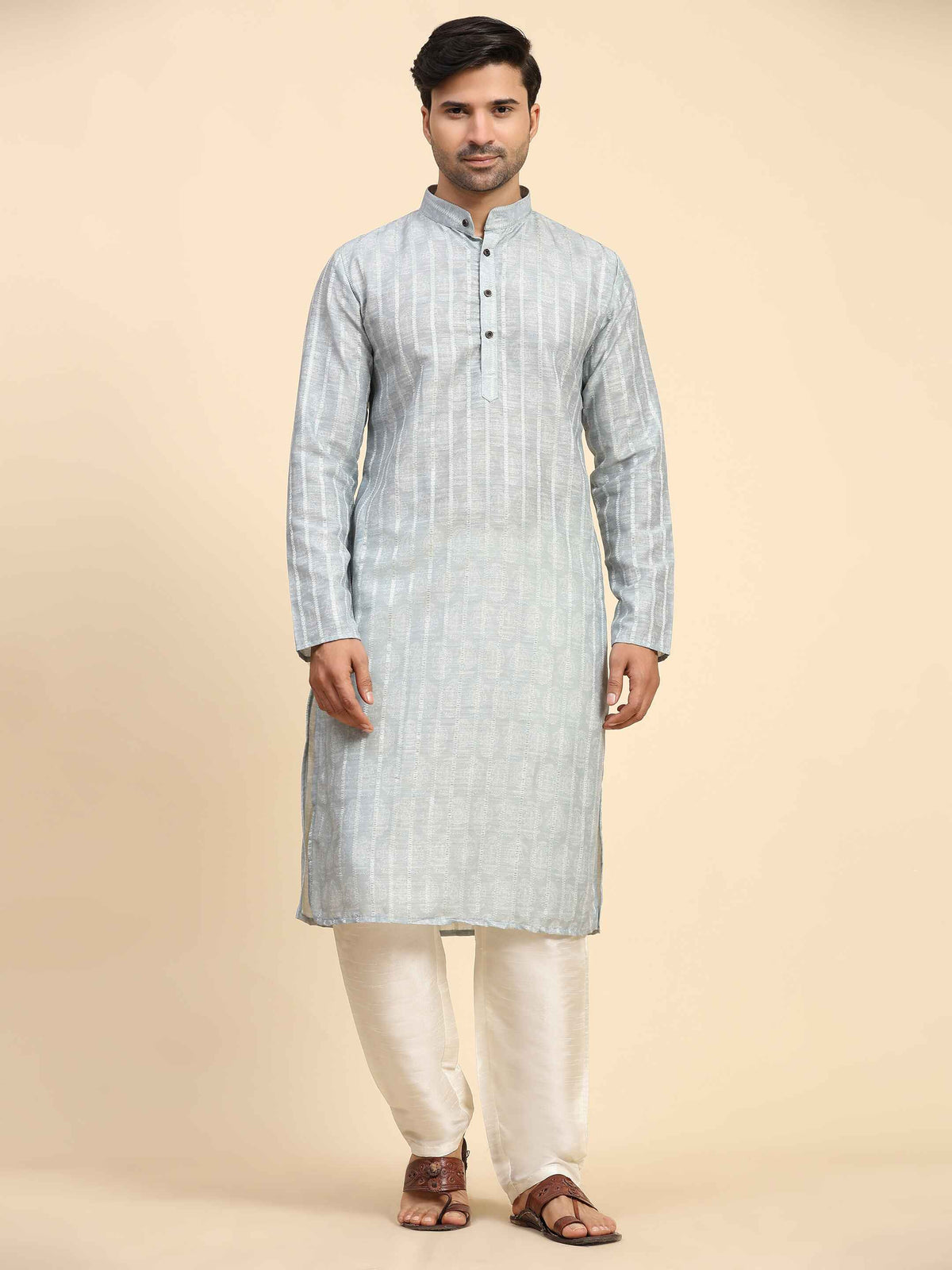 Men's Grey Rado Cotton  Digital Print Kurta Pajama Set