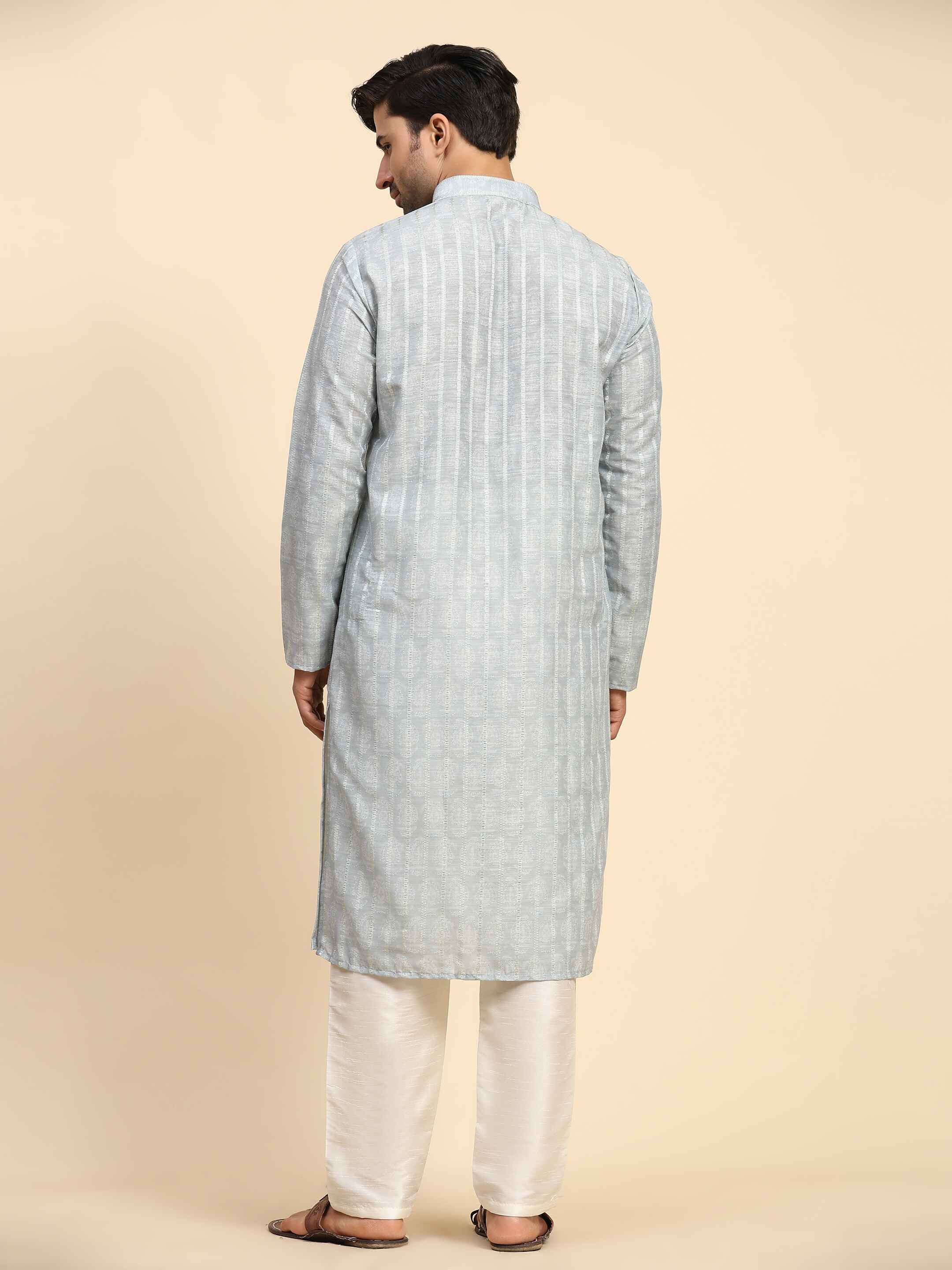 Men's Grey Rado Cotton  Digital Print Kurta Pajama Set