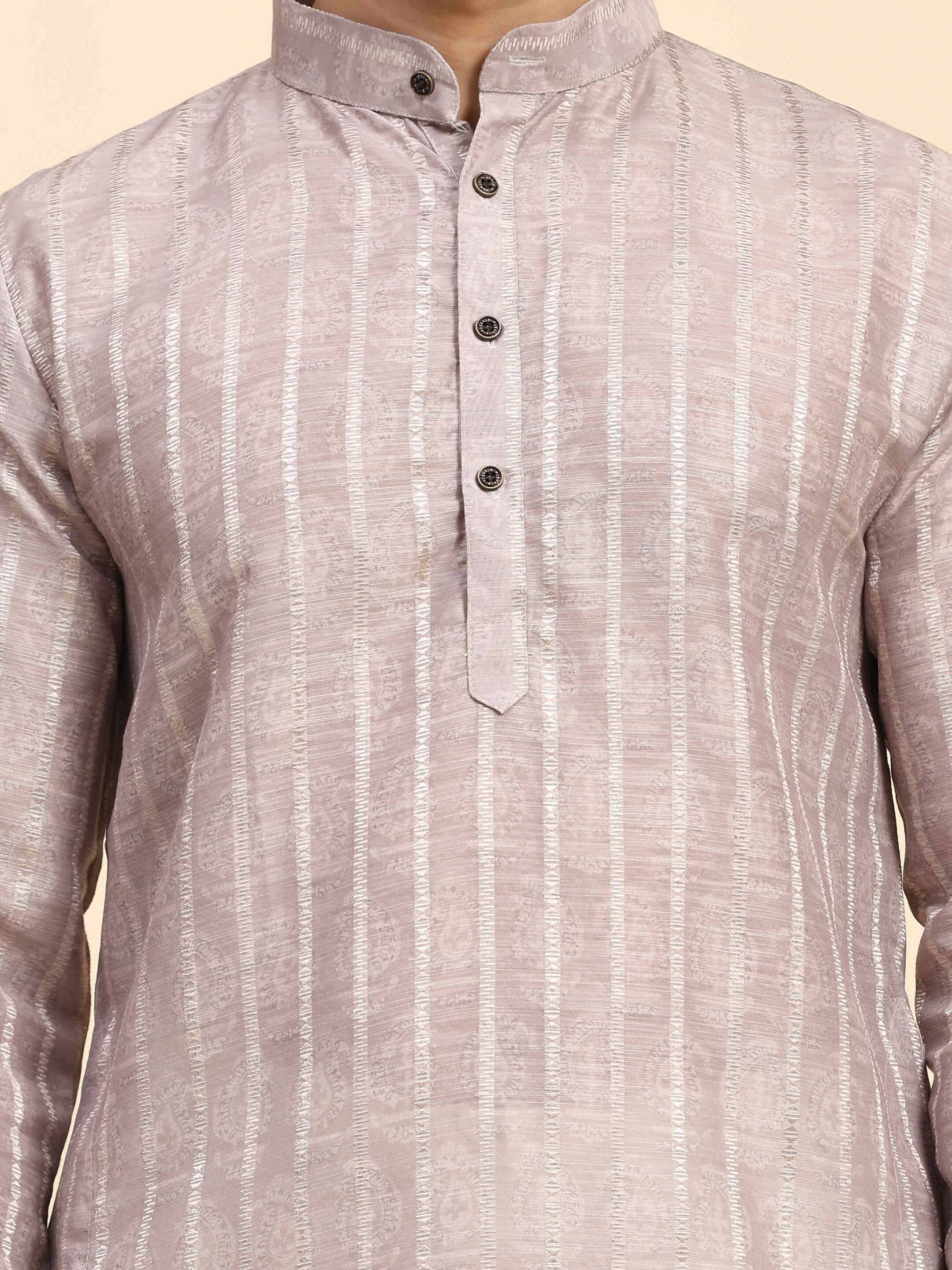 Men's Dusty Pink Rado Cotton Digital Print Kurta Pajama Set