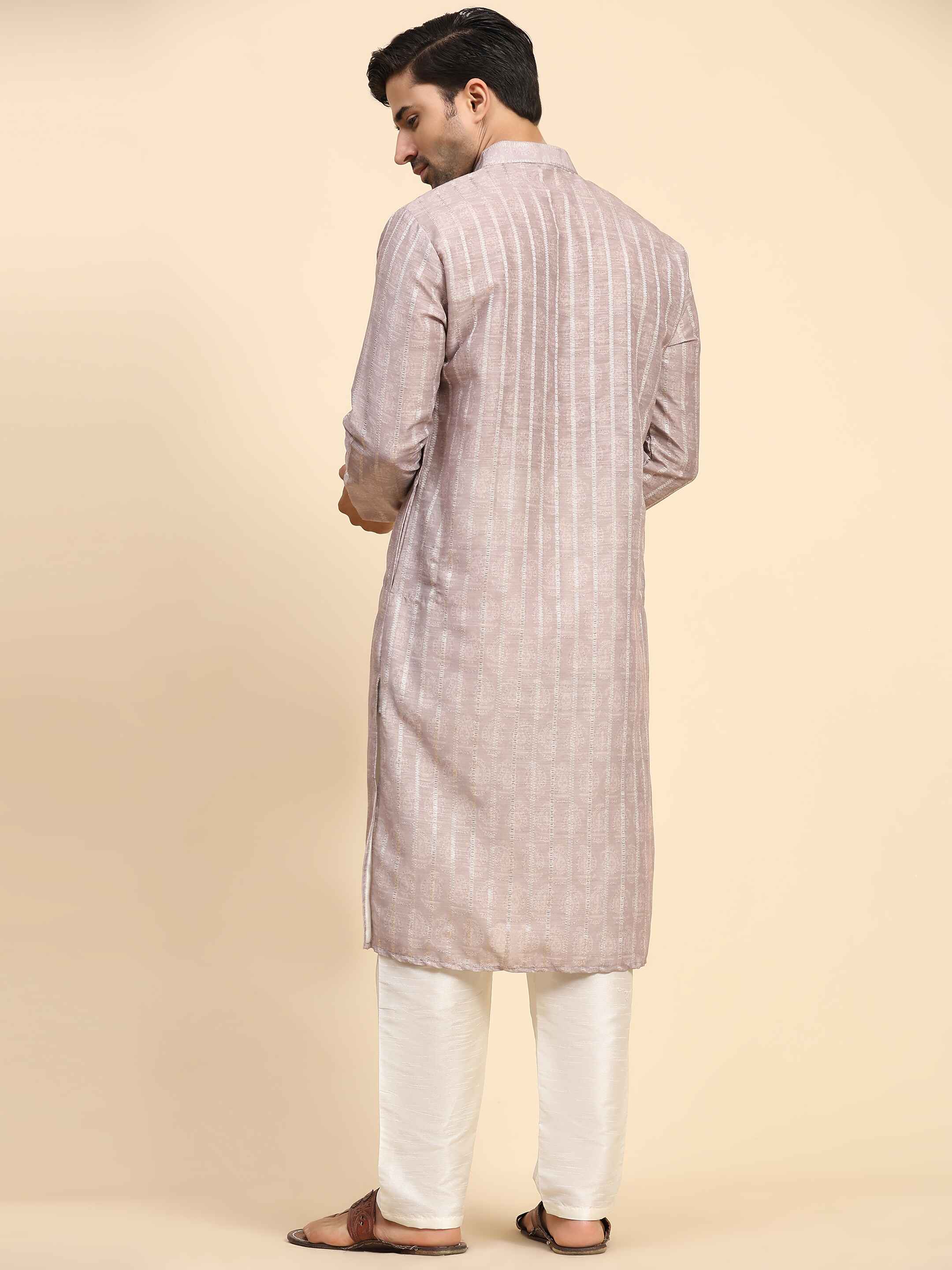 Men's Dusty Pink Rado Cotton Digital Print Kurta Pajama Set