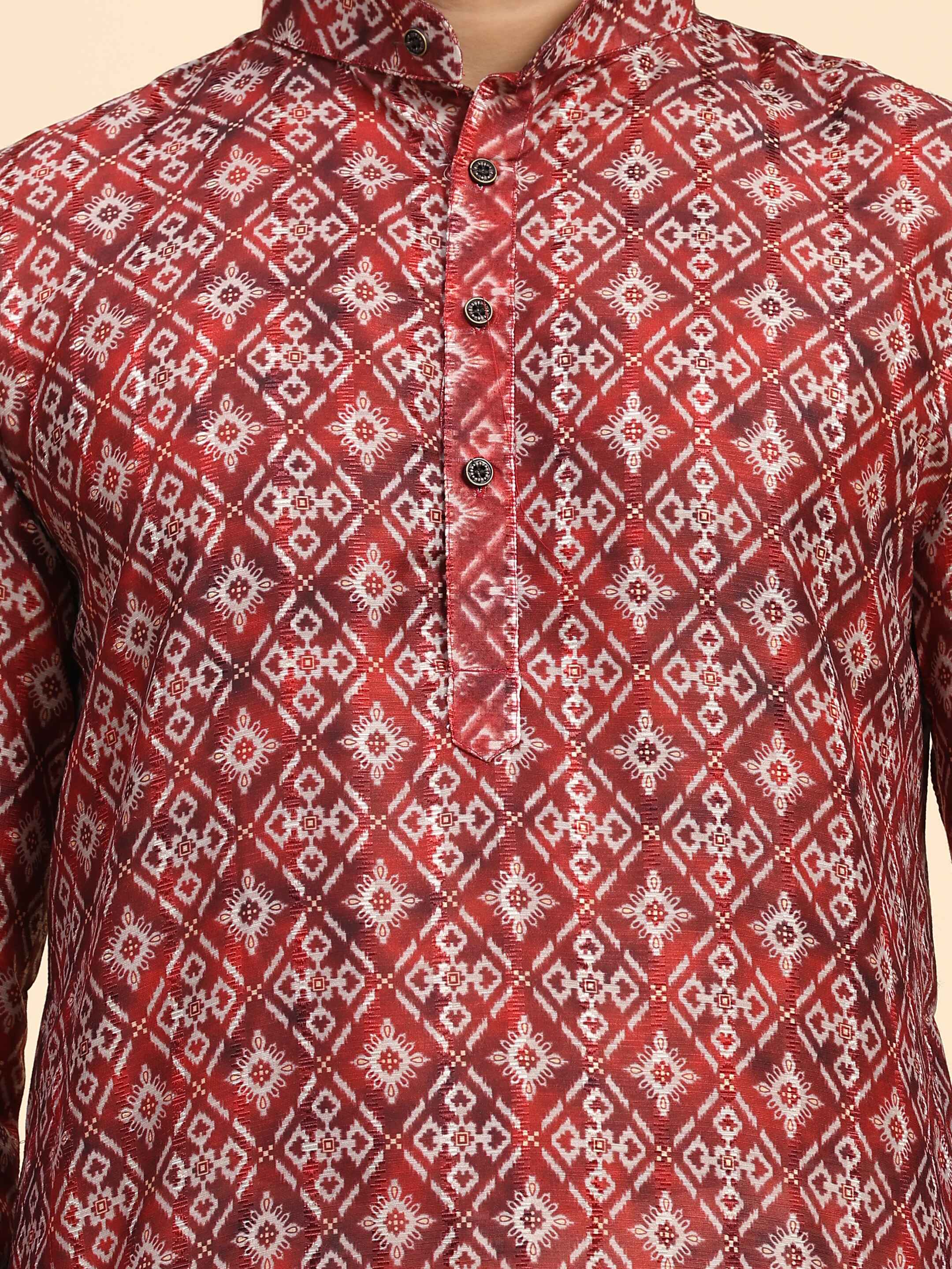 Ensemble pyjama Kurta en coton imprimé numérique rouge Rado pour homme 