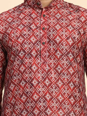 Ensemble pyjama Kurta en coton imprimé numérique rouge Rado pour homme 