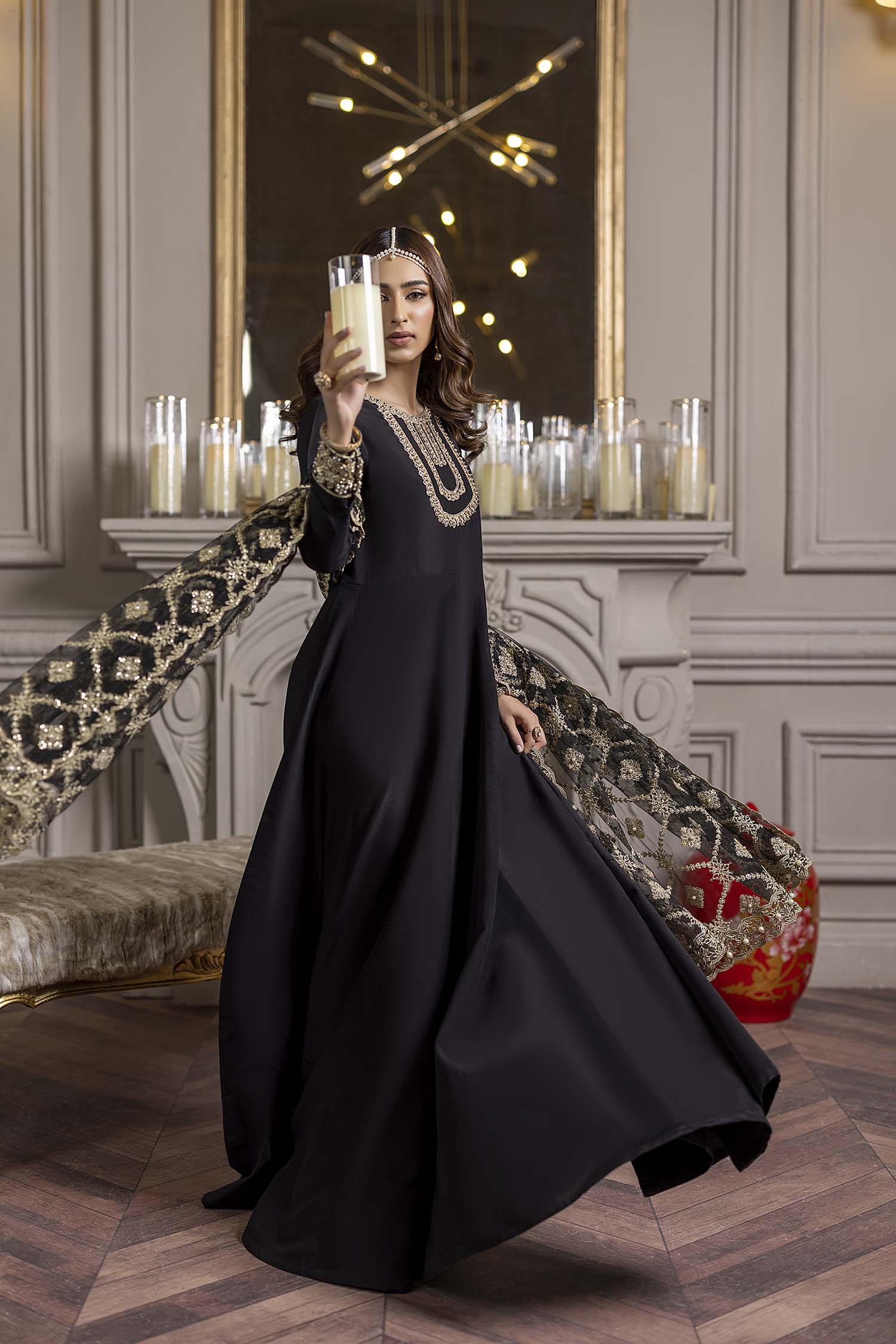 Black Raw Silk Handwork Salwar Suit With Net Dupatta