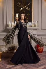 Black Raw Silk Handwork Salwar Suit With Net Dupatta