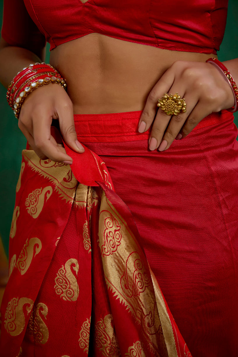 Red Banarasi Art Silk Woven Ready to Wear Saree