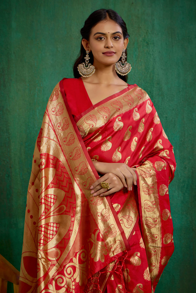 Red Banarasi Art Silk Woven Ready to Wear Saree