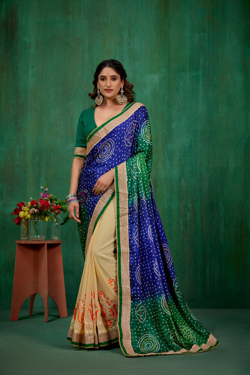 Multi Faux Georgette Embroidered Ready to Wear Saree