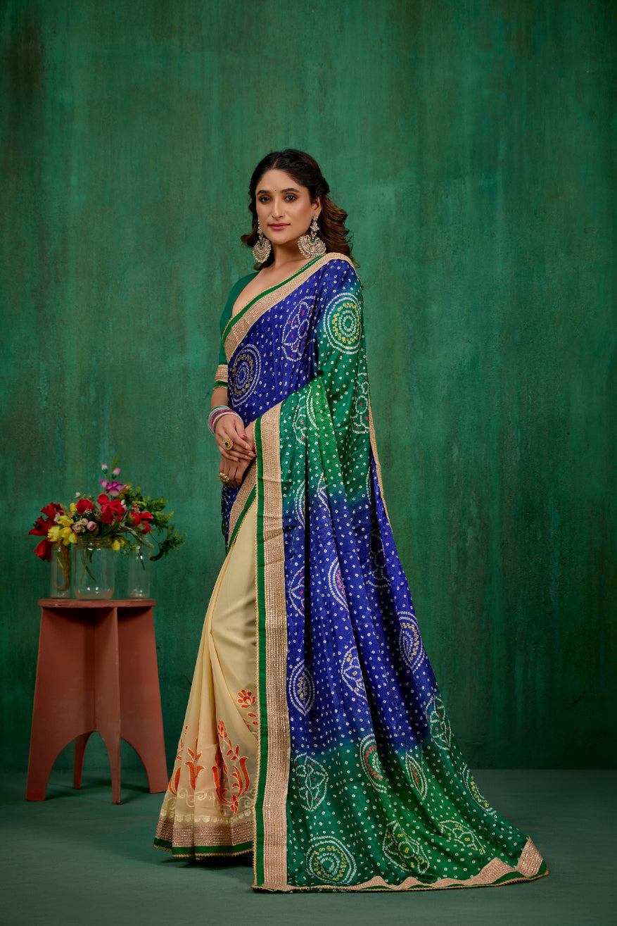 Multi Faux Georgette Embroidered Ready to Wear Saree