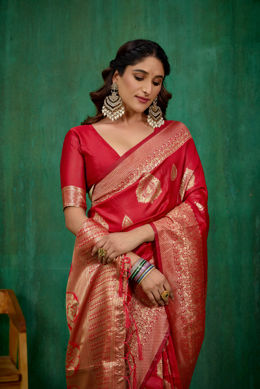 Red Banarasi Art Silk Woven Ready to Wear Saree