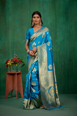 Teal Banarasi Art Silk Woven Ready to Wear Saree