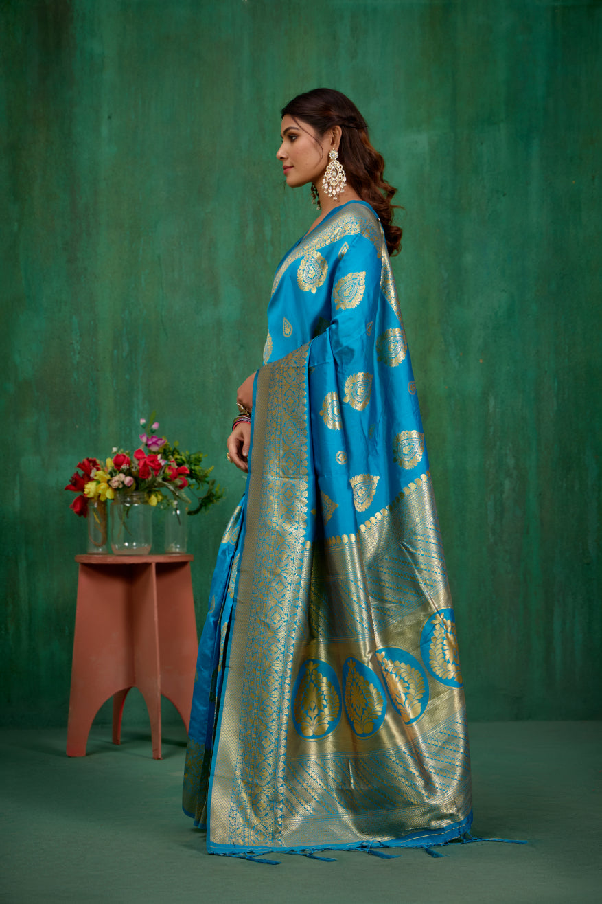 Teal Banarasi Art Silk Woven Ready to Wear Saree