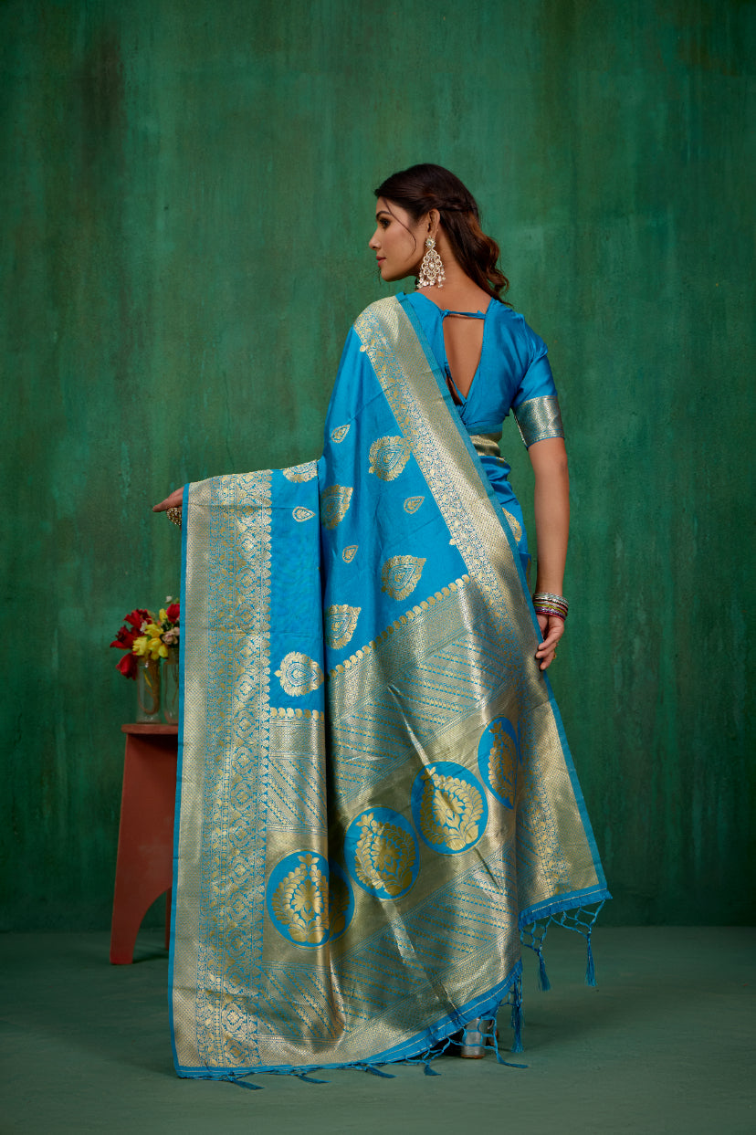 Teal Banarasi Art Silk Woven Ready to Wear Saree