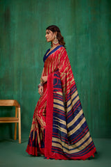 Red Linen Printed Ready to Wear Saree