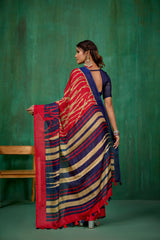 Red Linen Printed Ready to Wear Saree