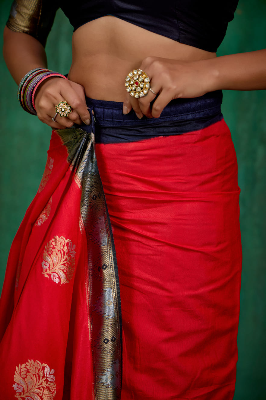 Red Banarasi Art Silk Woven Ready to Wear Saree