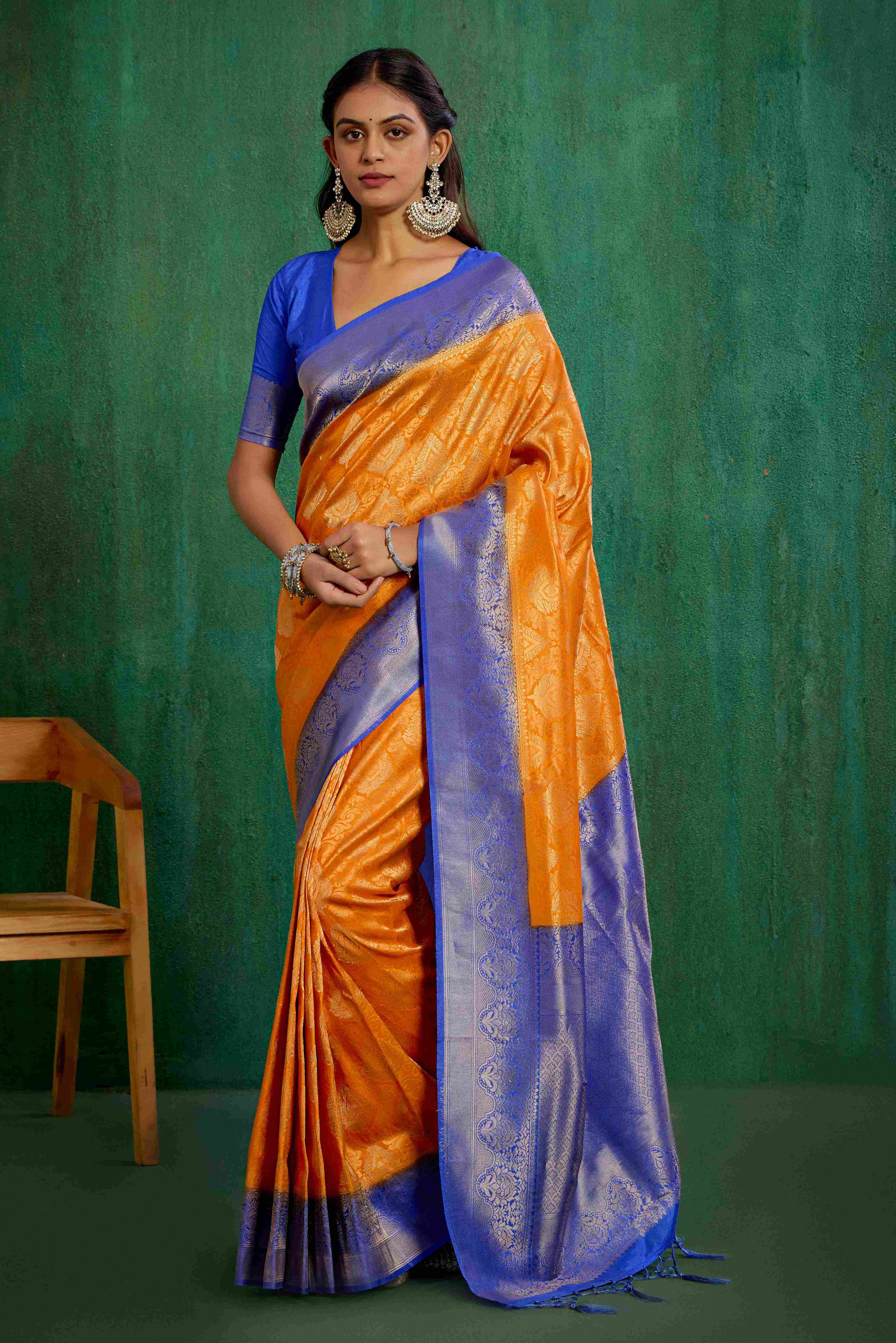 Orange Banarasi Art Silk Woven Ready to Wear Saree