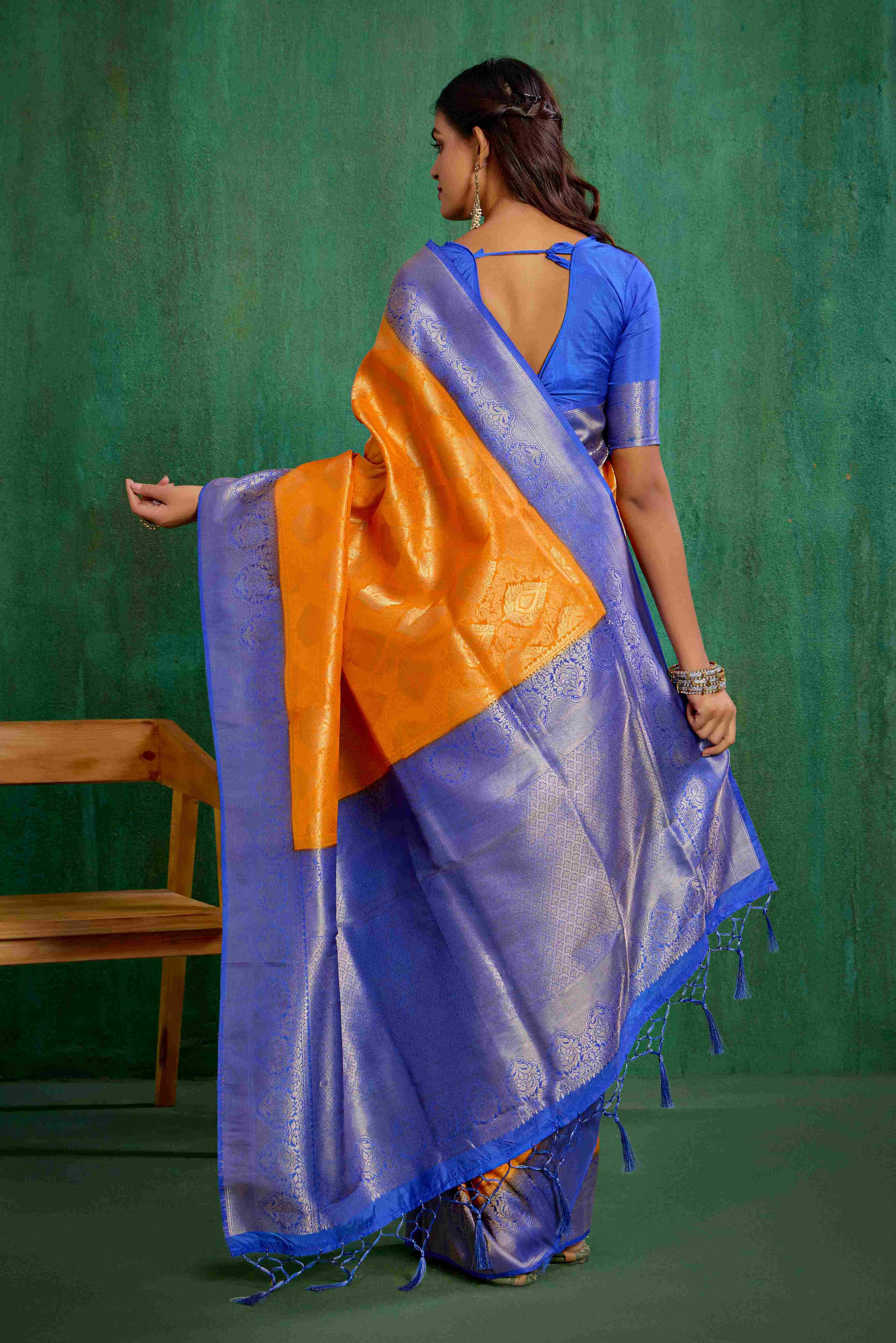 Orange Banarasi Art Silk Woven Ready to Wear Saree