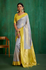 Grey Banarasi Art Silk Woven Ready to Wear Saree