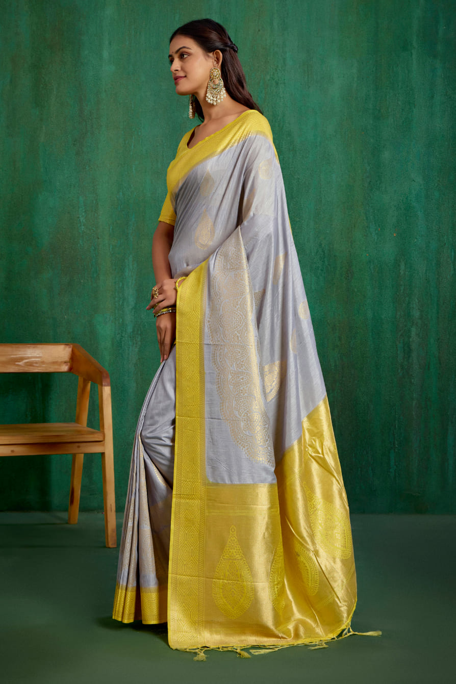 Grey Banarasi Art Silk Woven Ready to Wear Saree