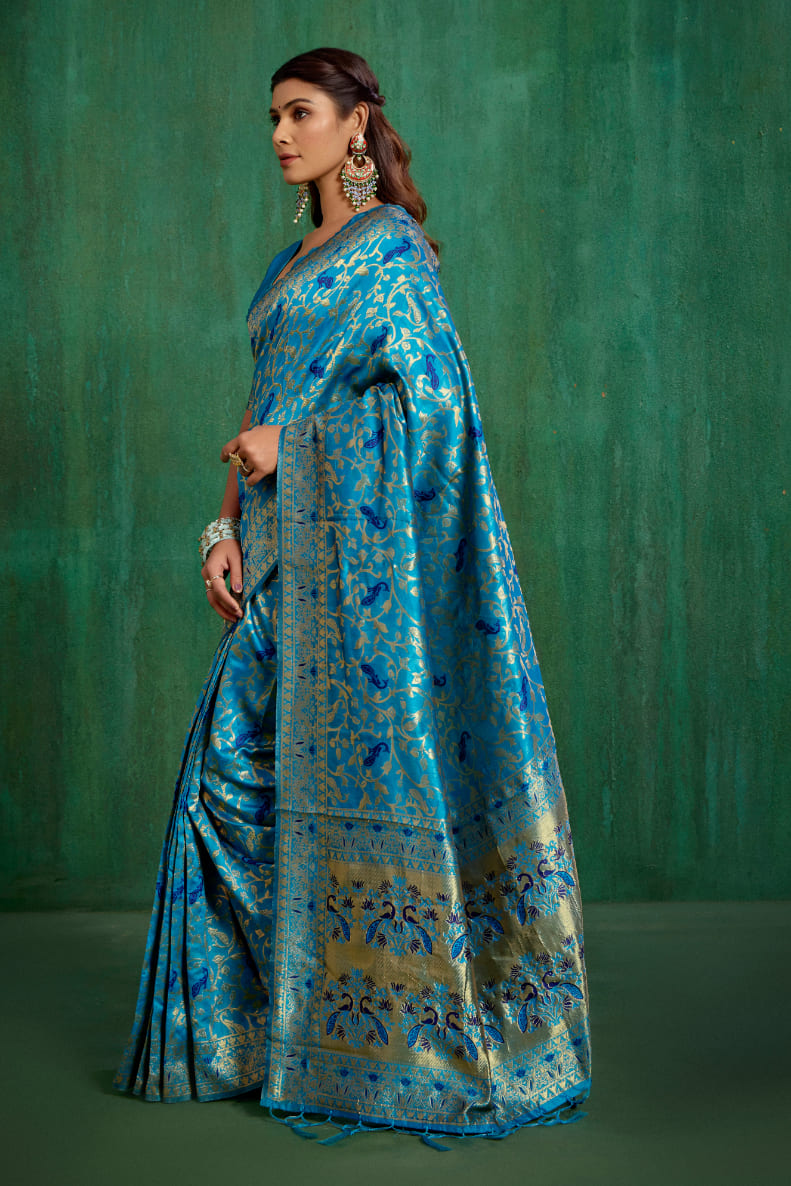 Turquoise Banarasi Art Silk Woven Ready to Wear Saree