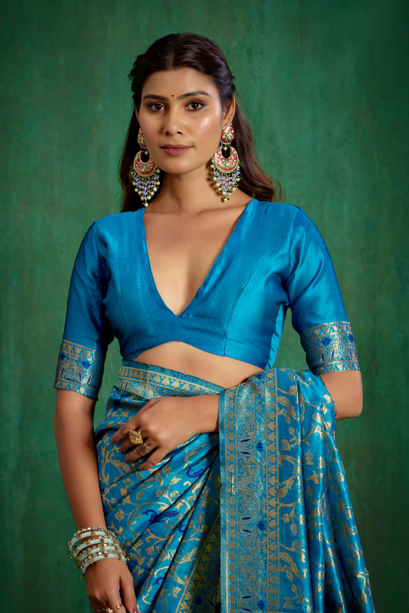 Turquoise Banarasi Art Silk Woven Ready to Wear Saree