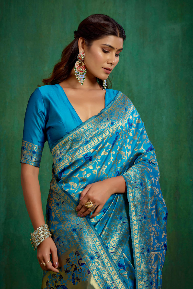 Turquoise Banarasi Art Silk Woven Ready to Wear Saree