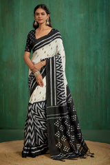 Off White Mysore Art Silk Printed Ready to Wear Saree