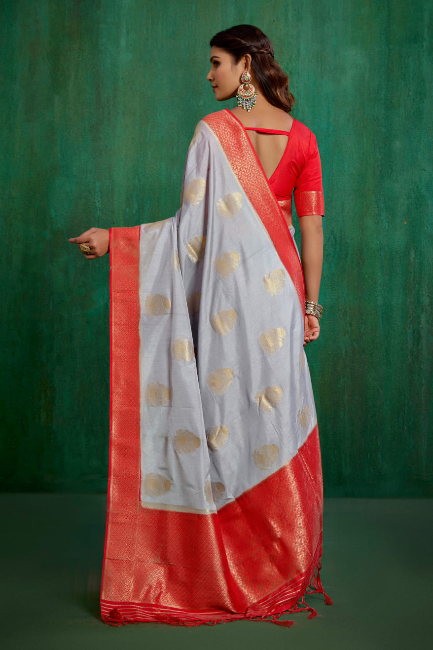 Grey Banarasi Art Silk Woven Ready to Wear Saree