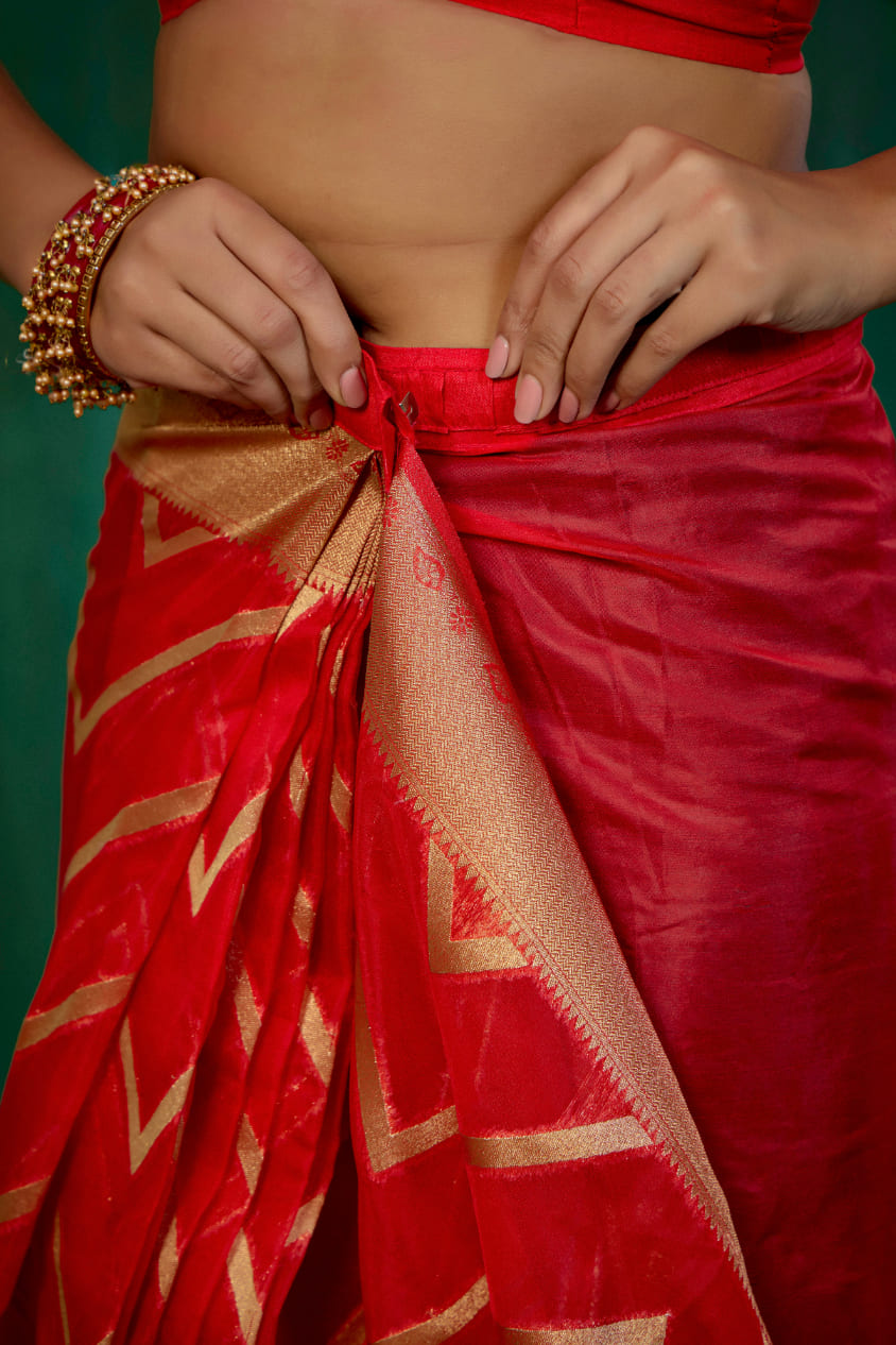 Red Organza Silk Woven Ready to Wear Saree