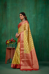 Yellow Organza Silk Woven Ready to Wear Saree