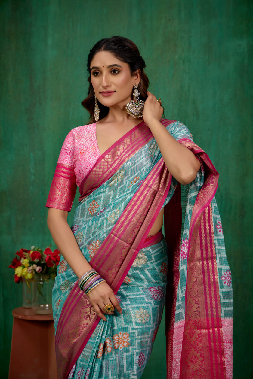 Teal Cotton Silk Woven Ready to Wear Saree