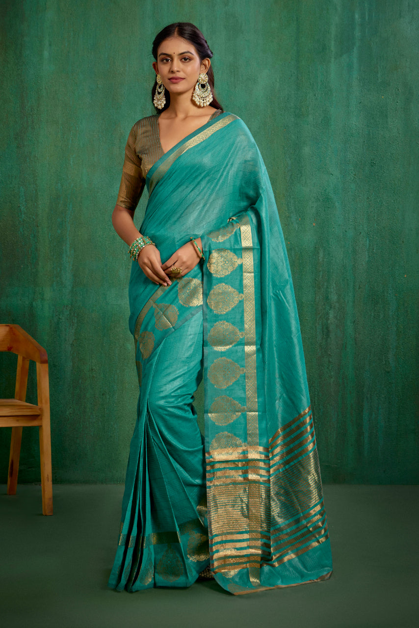 Green Cotton Silk Woven Ready to Wear Saree