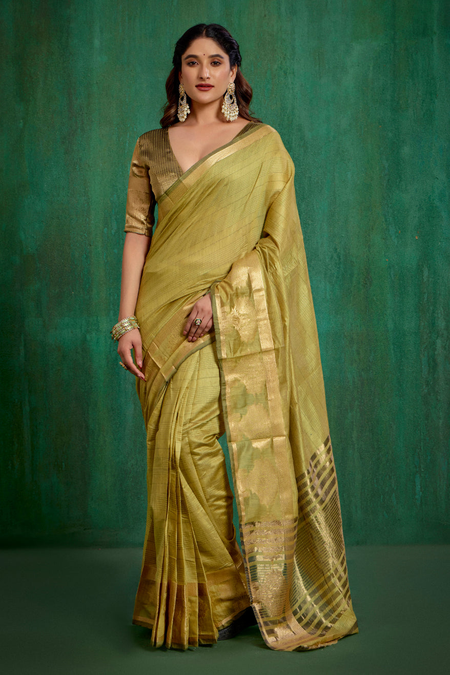 Olive Green Cotton Silk Woven Ready to Wear Saree