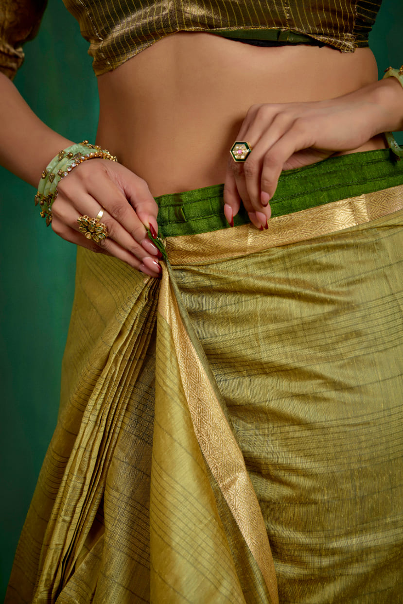 Olive Green Cotton Silk Woven Ready to Wear Saree