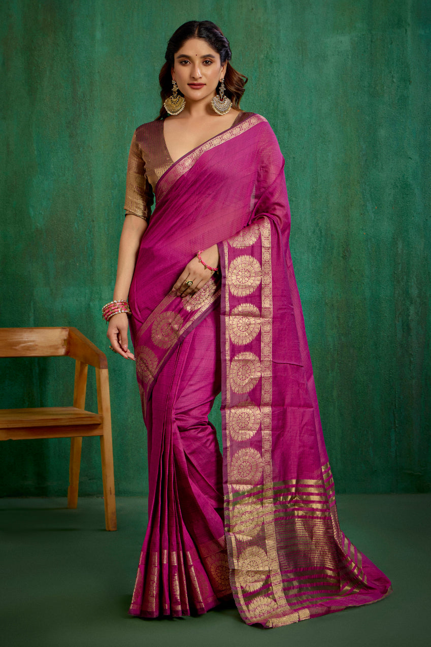 Pink Cotton Silk Woven Ready to Wear Saree