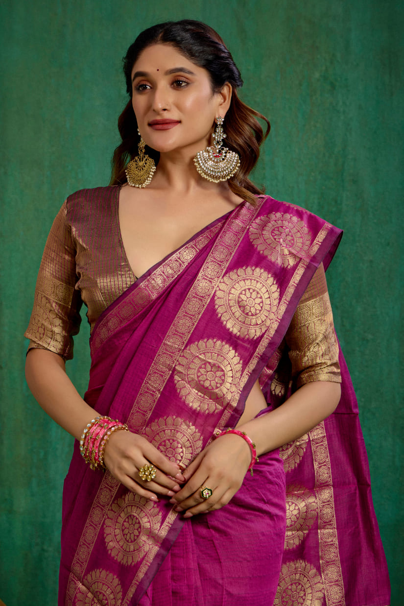 Pink Cotton Silk Woven Ready to Wear Saree