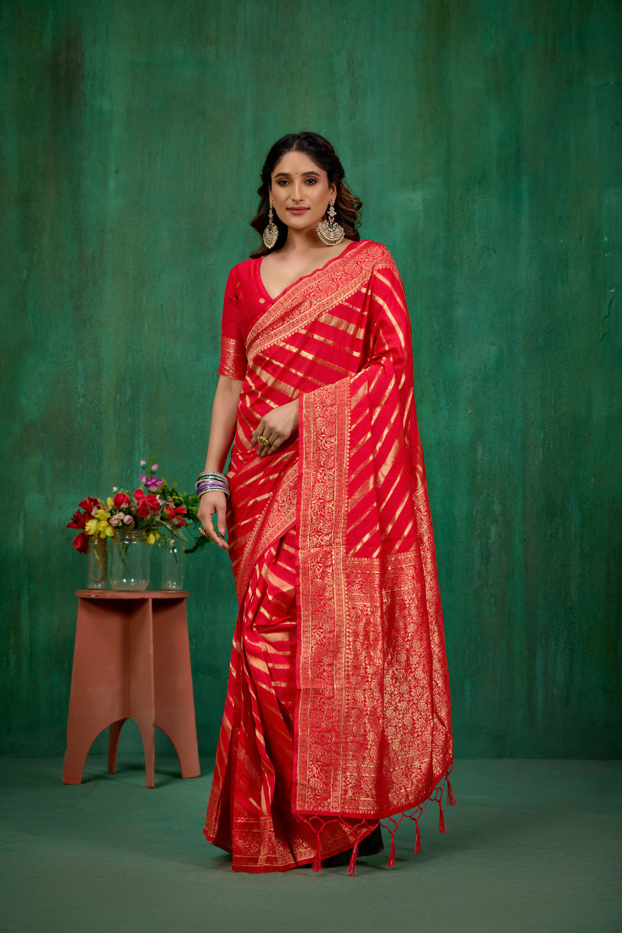 Red Banarasi Art Silk Woven Ready to Wear Saree