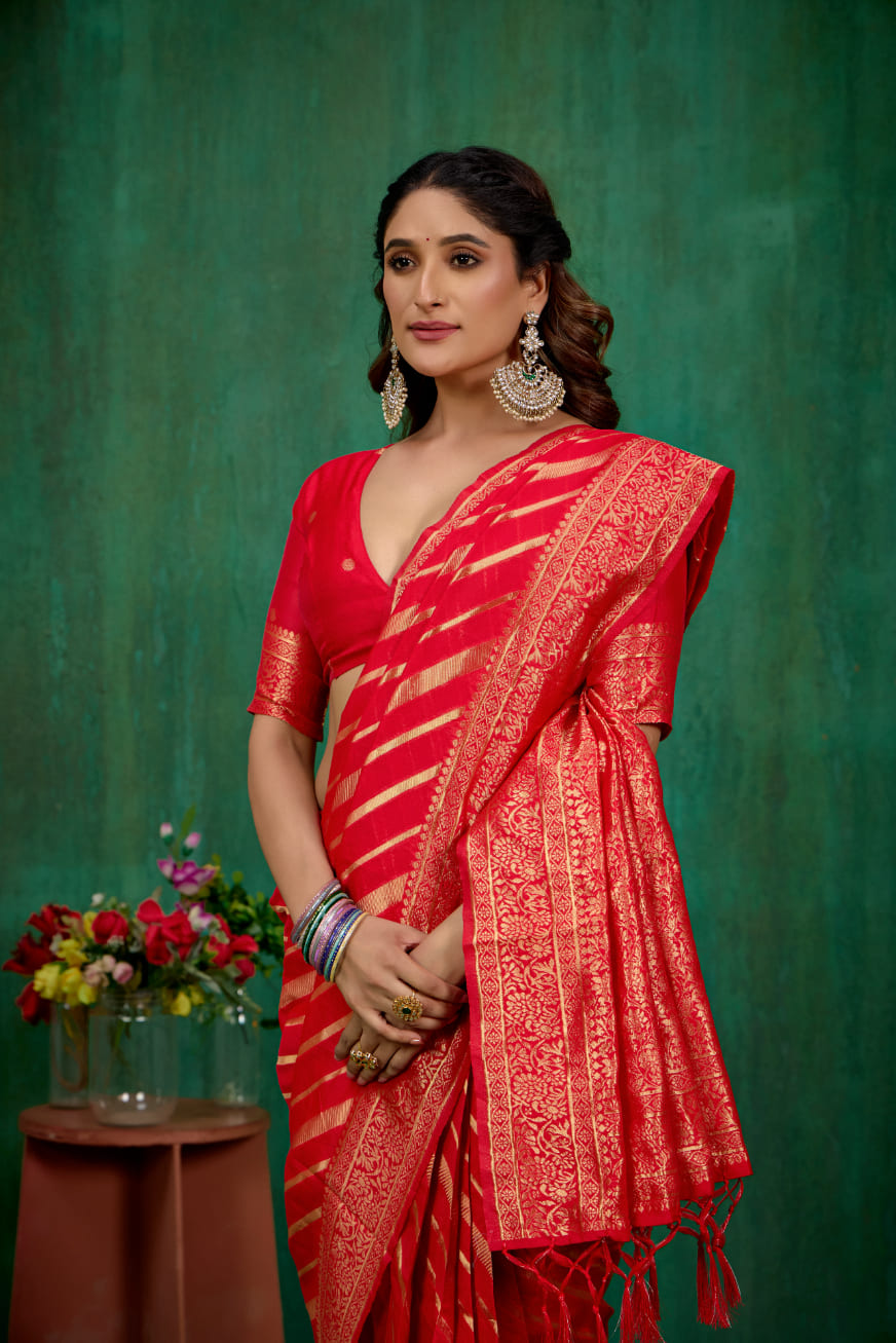 Red Banarasi Art Silk Woven Ready to Wear Saree